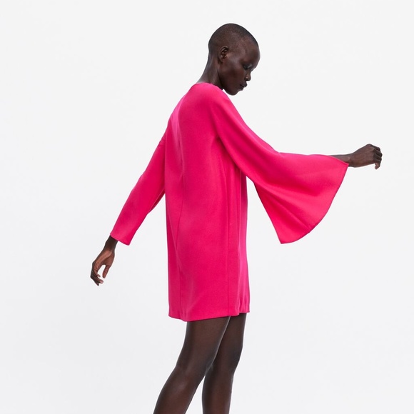 Zara Cape Sleeve Dress Barbie Pink Size XS NWT - Picture 4 of 7